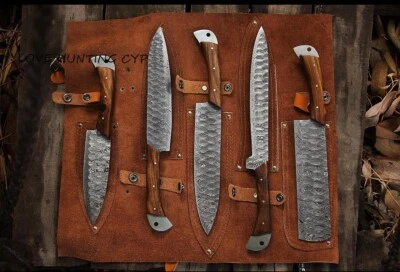 JUEGO DE CUCHILLOS DE CHEF HECHOS A MANO DE ACERO DAMASCO, madera de dólar, regalo de aniversario de boda. Foto 1 de 4