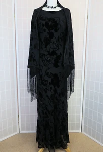 CC Country Casuals Dress & Wrap Size 12 Black Silk Mix Velvet Devore Cowl Back - Picture 1 of 17