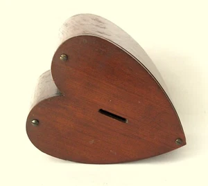 Antique PA Heart Shaped Wood Penny Bank Dowery Box Valentine Folk Art Americana - Picture 1 of 4