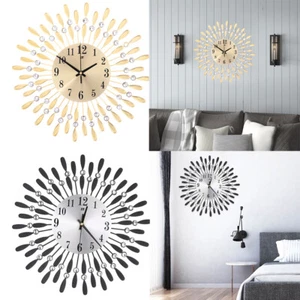 Large Round Living Room Modern Bedroom Diamond Clock Crystal Wall Clocks Silent - Picture 1 of 25