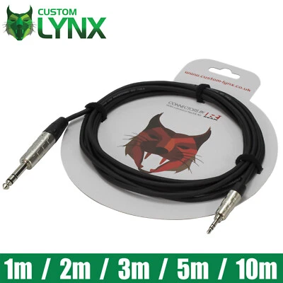 CUSTOM-LYNX Rean Neutrik 3,5 mm (Mini) Buchse auf 6,35 mm TRS Buchse Kabel. Pro Audio Stereo Blei