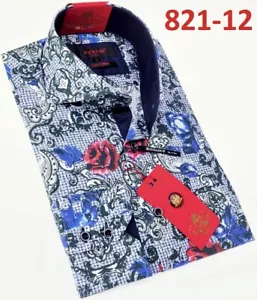 Men Axxess Egyptian Cotton wrinkle resistant Shirt High Collar GQ Style Blue(XL) - Picture 1 of 2