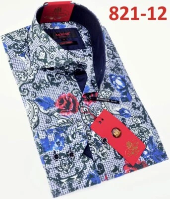 Men Axxess Egyptian Cotton wrinkle resistant Shirt High Collar GQ Style Blue(M) - Image 1 of 2