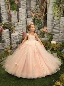 New 3D Floral Embroidery Child Flower Girl Dress for Wedding Gown Kid - Picture 1 of 20