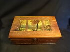 Old Vtg Wooden Wood Trinket Jewelry Box With Mirror Autumn Fall Scenic Design