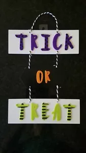 Halloween decorative tier trick or treat door hanging sign white black colorful. - Picture 1 of 3