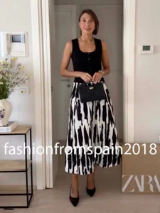 ZARA NEW WOMAN HIGH-WAIST A-LINE PRINTED MIDI SKIRT ZW BLACK WHITE 2183/048/064 - Picture 1 of 4