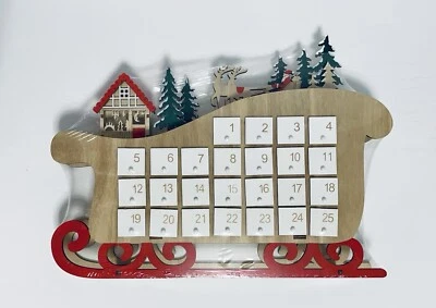 Christmas Wooden Sleigh Advent Calendar w/ 25 Drawers Countdown  Belk - NEW - Image 1 of 4