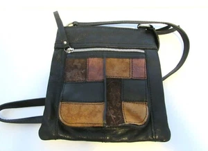 Vintage Small Fossil Black & Brown Leather Crossbody Purse Handbag - Picture 1 of 7