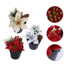 Artificial Christmas Poinsettia Flowers with Berry Potted Props