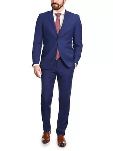 Traje Formal Raphael Para Hombre Azul Francés Liso Calce Regular Clásico Dos Botones - Imagen 1 de 5