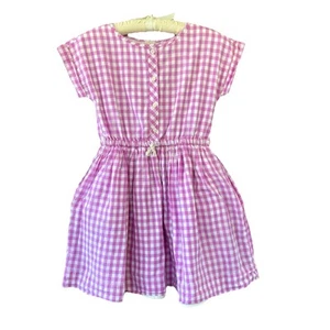 J Crew Crewcuts Pink & White Gingham Girls 10 Short Sleeve Lined Dress Cottage - Picture 1 of 6