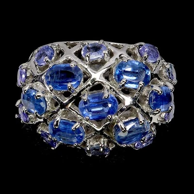 Кольцо из стерлингового серебра 925 пробы с овальным кианитом 6x4 мм танзанитом драгоценными камнями ювелирные изделия размер 9 - Изображение 1 из 4