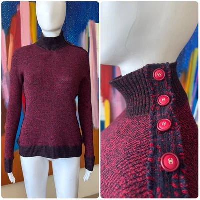 Chanel size 40 (M) long sleeve knit jumper top wool cashmere red blue CC Italy - Image 1 of 4