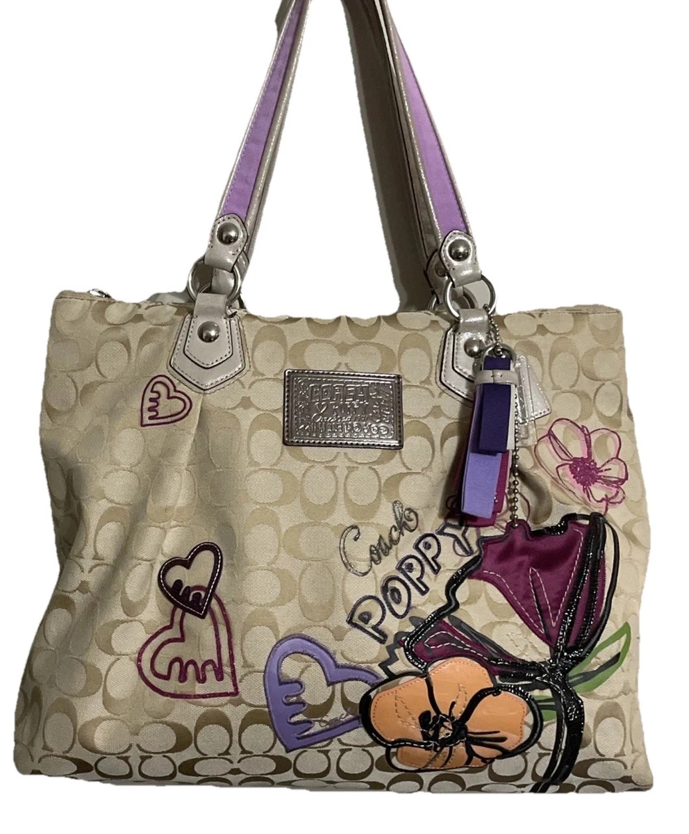 【美品】COACH ポピー パープル スパンコール 2WAY トートバッグ 美品】COACH ポピー パープル スパンコール 2WAY トートバッグ