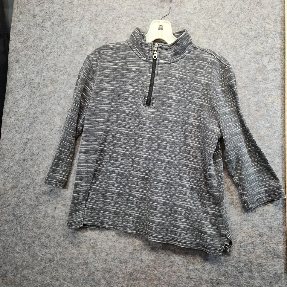 Top deportivo para mujer Karen Scott gris jaspeado cuello falso manga 3/4 talla pequeña M Foto 1 de 4