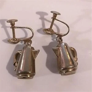 Pendientes Cafetera Vintage Novedad Tornillo Trasero Tono Plata Divertido Barista Niña Usar - Imagen 1 de 1