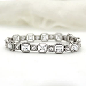 Princess Cut Sparkle Diamond Classic Tennis Bracelet 925 Sterling Silver - Picture 1 of 8