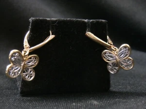 Impresionante conjunto de pendientes colgantes recortados de mariposa de oro amarillo de 14 K. #205 - Imagen 1 de 6