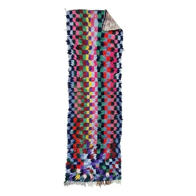 Alfombra marroquí hecha a mano vintage alfombra bereber de algodón rosa a cuadros de 2'5"x8'3" Foto 1 de 4