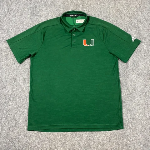Adidas University Of Miami Hurricanes Polo Shirt Adult Large Green Climalite UM Cover