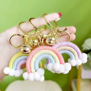 Cloud Three Color Rainbow Key Chain Bohemian Knitted Rainbow Keychain Gifts - Picture 1 of 19