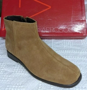 AEROSOLES Size 5 M Soft Brown Suede Low-Heel Zip Ankle Boots - Soft Insoles - Picture 1 of 9