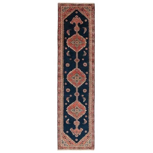 Hamedan 310x81 Cm Alfombra Persa Orientada De Lana Azul - Picture 1 of 14