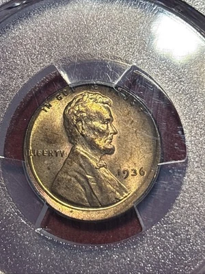 1936 lincoln cent mint error Pcgs Ms64 RB Broad Struck - Image 1 of 4