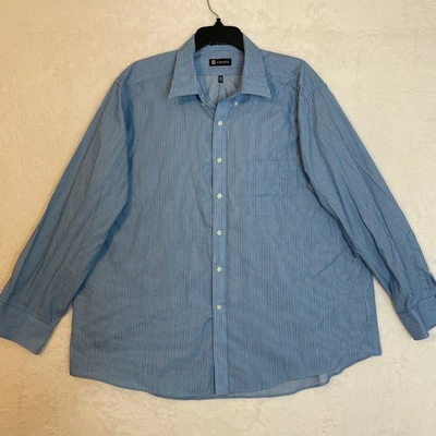 Chaps Classic Fit Twill Striped Wrinkle Free Button Down Shirt Men 18-18.5 34-35 - Image 1 of 4