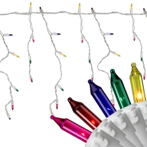 Northlight 150 Multi-Color Mini Icicle Christmas Lights 3" Spacing - White Wire - Picture 1 of 3