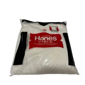 NOS PKG of 3 Vtg 70s Hanes 100% Cotton V Neck T Shirts White Undershirts Sz L - Picture 1 of 3