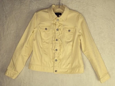 Chaqueta de mezclilla para mujer Talbots pequeña manga larga bolsillos amarillo Jean con volantes Foto 1 de 4