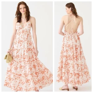 Maxi vestido de vacaciones J Crew con tiras de lino resort en flores brisa talla M ret $250 - Imagen 1 de 5