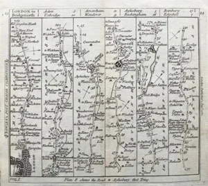 1782 Hoja de ruta antigua, Londres a Banbury - Silla de poste de bolos - Imagen 1 de 2