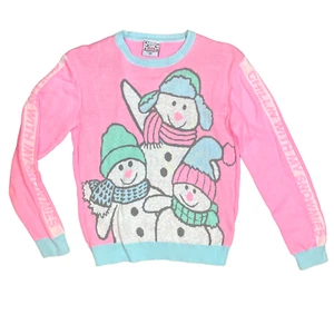 Girls Christmas Holiday Snowman Pink Blue Sweater  - Size XS Chillin w/ Snowmies - Picture 1 of 5