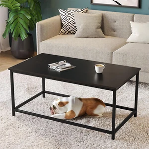 Black Coffee Table Simple Modern Rectangular Center Table, Easy Assembly - Picture 1 of 11