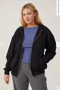 Cotton:On Classic Washed Zip-Through Hoodie Relaxed Sweatshirt Black Size L NEW - Picture 1 of 4