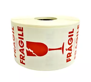 2x3 Vidrio agrietado Frágil Etiquetas (Wh/Rd) Adhesivo Pegatina Bilingüe 500Ct - Imagen 1 de 3