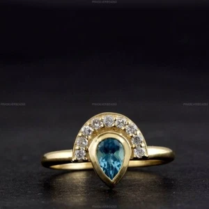 Gift For Her 14k Gold Topaz Diamond Birthstone Stackable Wedding Engagement Ring - Picture 1 of 3