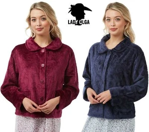 Ladies Soft Feel Embossed Fleece Winter Bed Jacket Button Through House Coat - Picture 1 of 7
