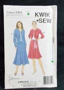 KwikSew Pattern #3364 Misses Jacket Panel Skirts & Sash (XS-S-M-XL) Uncut - Picture 1 of 12