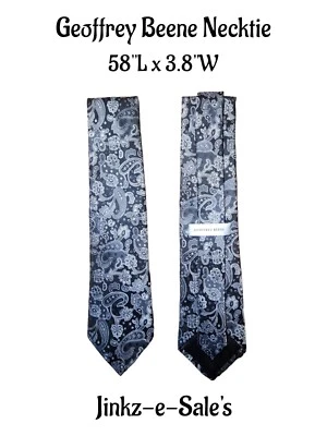 Corbata para hombre Geoffrey Beene 100 % seda negra/plateada cachemira 58" L x 3,8 W Jinkz Foto 1 de 4