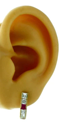 New Real 14K Solid Yellow Gold Princes Cut Stones Huggies Style Hoop Earrings  - Image 1 of 4