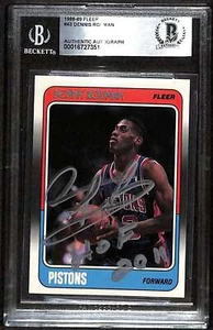 1988 Fleer 43 Dennis Rodman HOF RC BGS Auto Autographed BAS Authentic C88734 - Picture 1 of 2