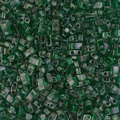 Miyuki Half Tila Beads 2-Hole Rectangle 5x2.3mm 7.8GM TR Green Picasso - Image 1 of 2