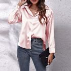 Women's Blouse Satin Silk Shirt Button Down Shirt Casual Loose Long Sleeve