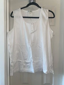 ULLA POPKEN Tank w/Trim & Button Detail WHITE 12 / 14 - Picture 1 of 3