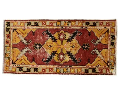 vintage turkish boho bohemien moroccan tribal southwestern runner 3x5 rug carpet - Image 1 of 4