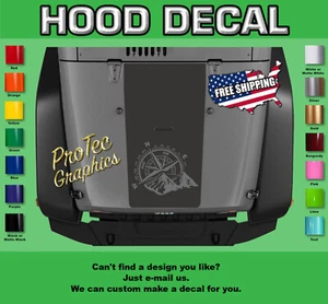Hood Decal Fits Jeep Wrangler H-229 - Blackout (Compass) - Picture 1 of 3